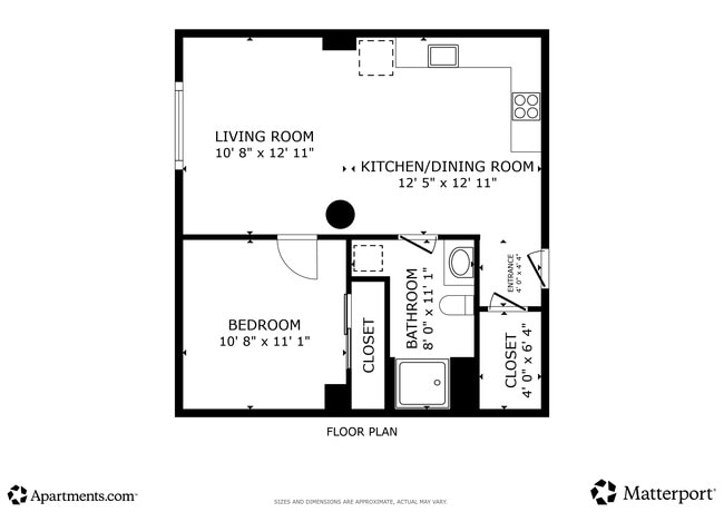 1BR, 1BA - 543SF - Bell Tower Place