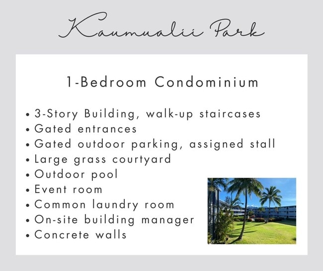 Building Photo - Kalhi Kaumualii Park 1 Bedroom, 1 Bathroom, 1 Parking Condominium with Pool in Cool Building