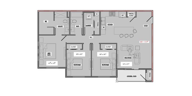 3 bedroom floor plan - Bonneville Apartments