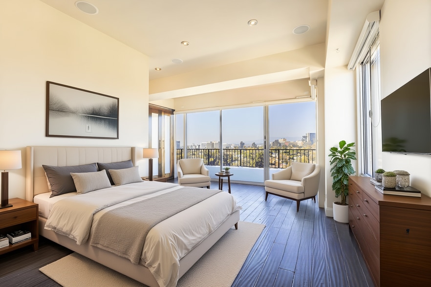 Primary suite shown in two staged styles - 10501 Wilshire Blvd
