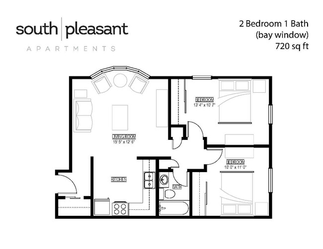 2BR 1 Bath 720sf - South Pleasant Apartments