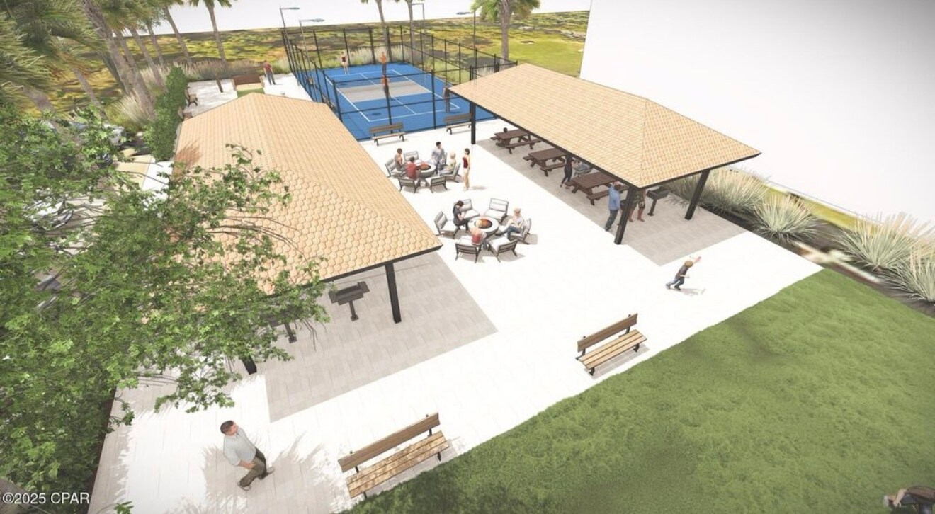 New green space with covered areas, grillig area, fire pits, and pickleball court almost complete! - 17670 Front Beach Rd