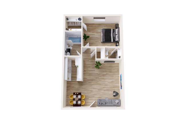 1 Bedroom 3D.png - Claridge Apartments