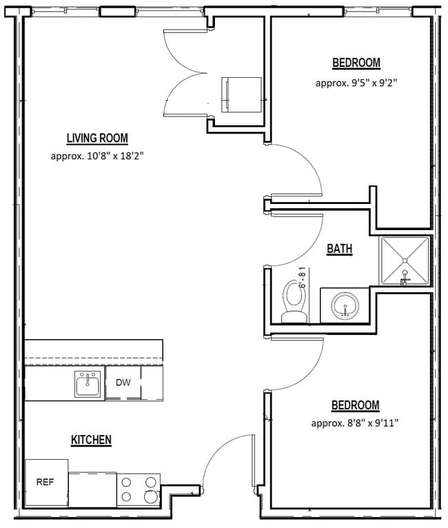 E3 Style B - 2bd/2person (floor plan) - The Elements
