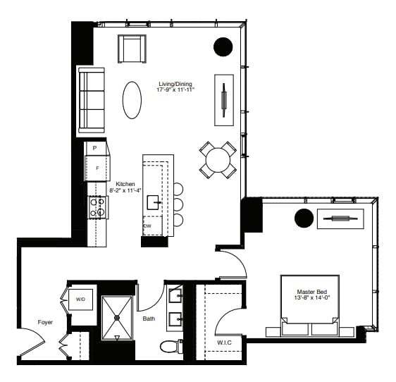 One Bedroom A27 - 982 Sq. Ft. - Residences 5302-5502 - Wolf Point East