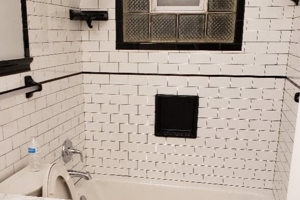 New bathroom with subway and mosaic tile - 6452 Washington Ave