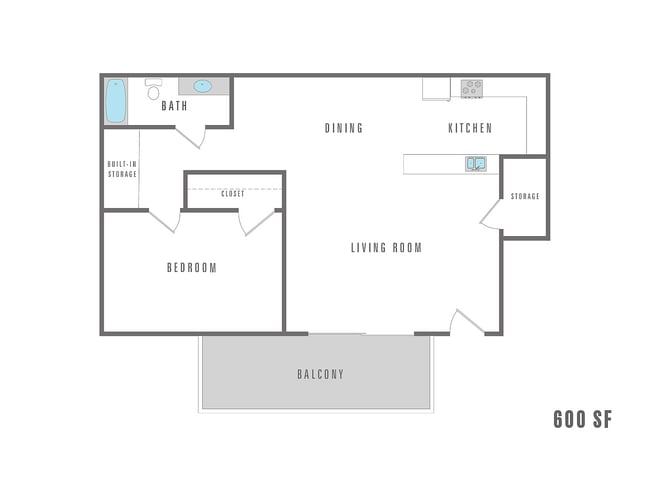 1 Bedroom 1 Bath - 600 SF - Siena