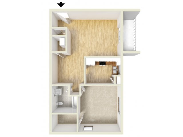 One bedroom floor plan - OakTree Apartments
