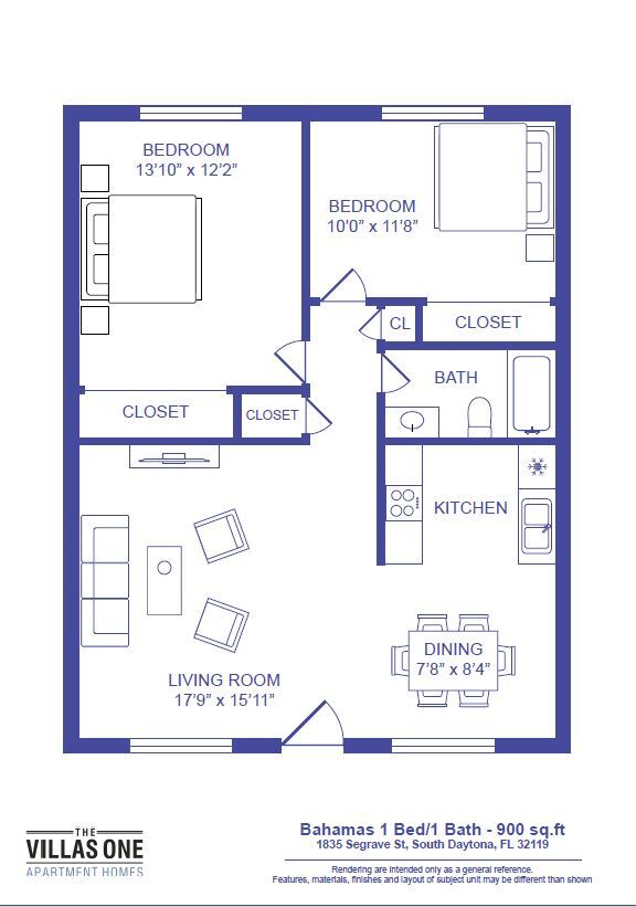 Two bedroom One bath - The Villas One Apartment Homes