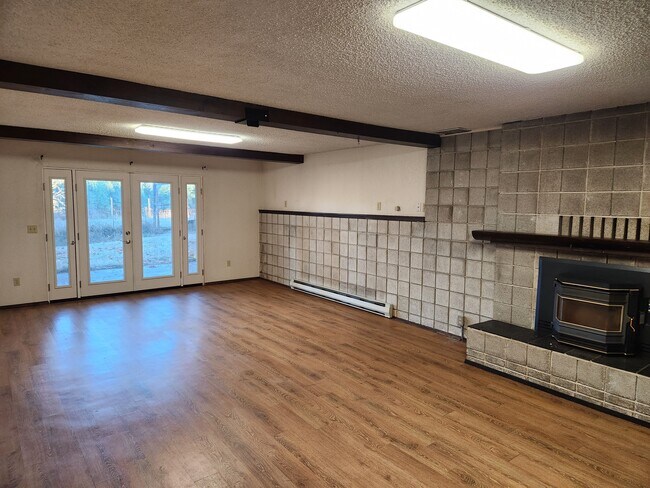 Downstairs great room and pellet stove. - 11839 Glenwood Rd
