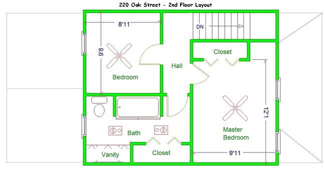 2nd. Floor Layout - 220 Oak St
