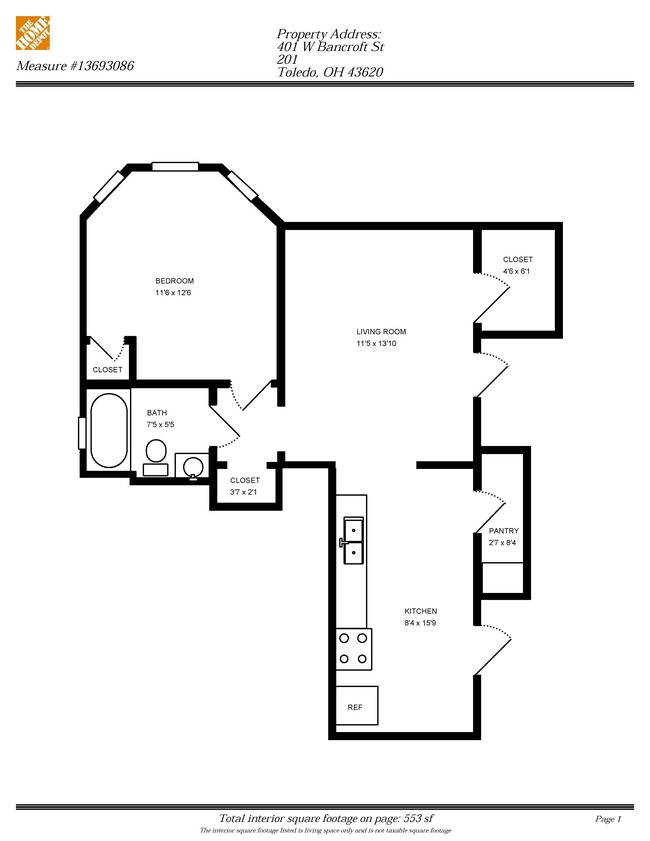 1 bedroom floorplan - Prescott Place