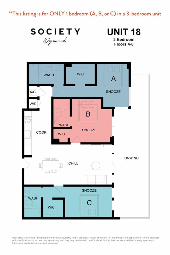 3 Bed RBB - Unit 18 - Fl 4-8 - Society Wynwood