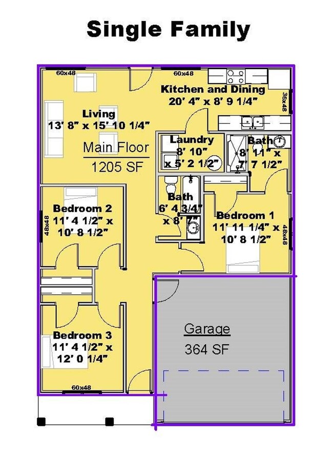 Floorplan - 3 bedroom single story townhome for rent.