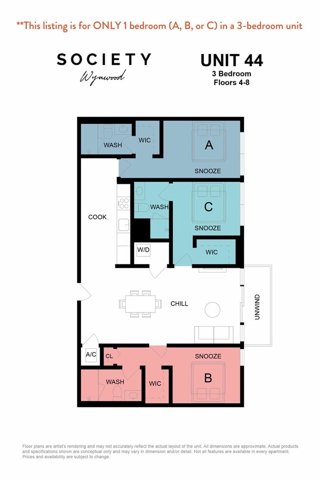 3 Bed RBB - Unit 44 Fl 4-8 - Society Wynwood