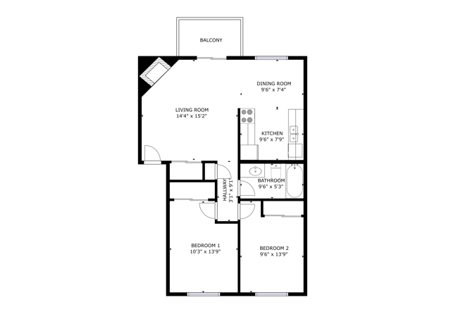 Two Bedroom One Bath - 800 Sq Ft - Warner Park Apartments