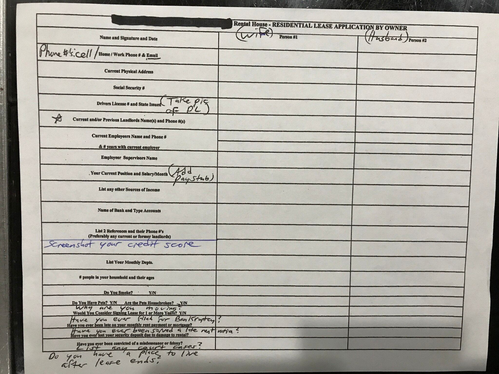 Owner application form - 5221 Green Cove Rd
