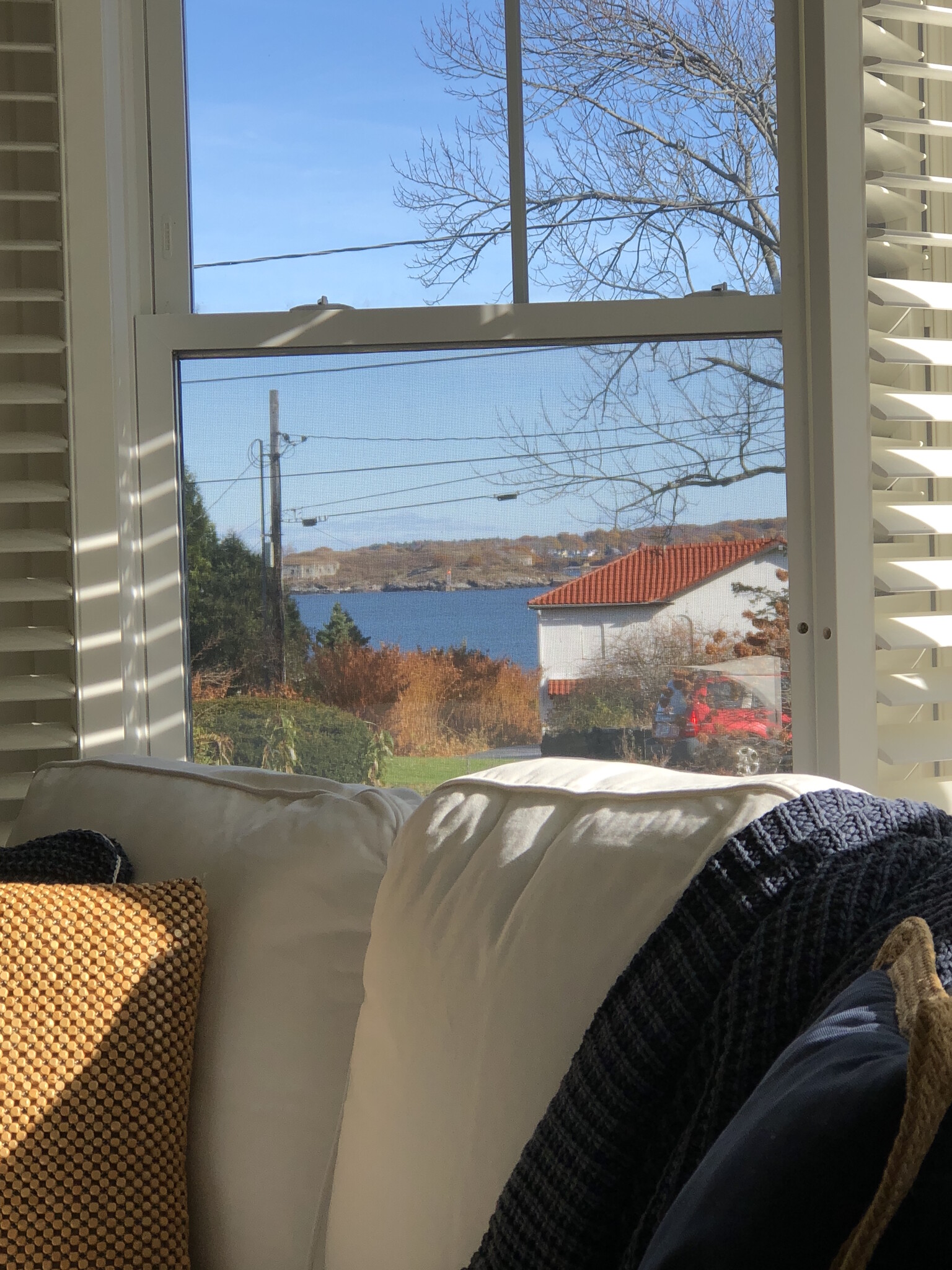 The views of the Portland shipping channel from the LR bay window - 23 Graffam Rd