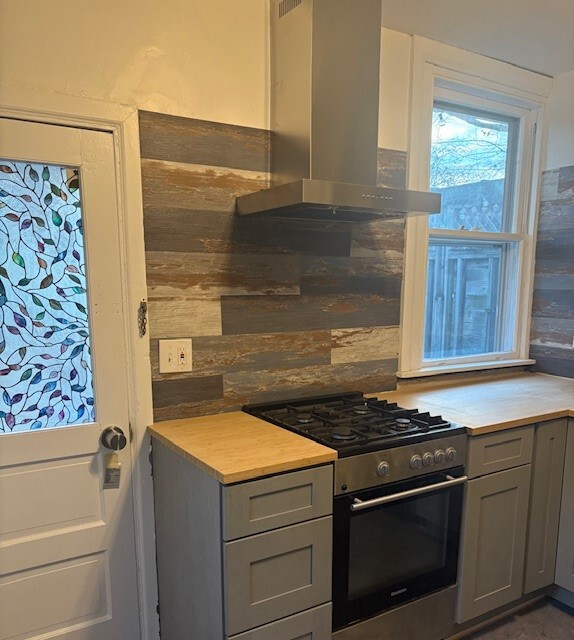 New Kitchen with Gas Range and Range Hood - 222 W Union St