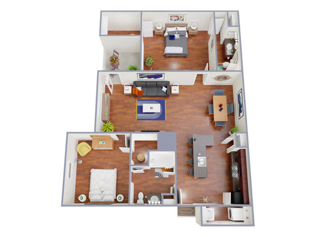 B380 Floorplan: 2 Bedroom, 2 Bathroom - Island Villa