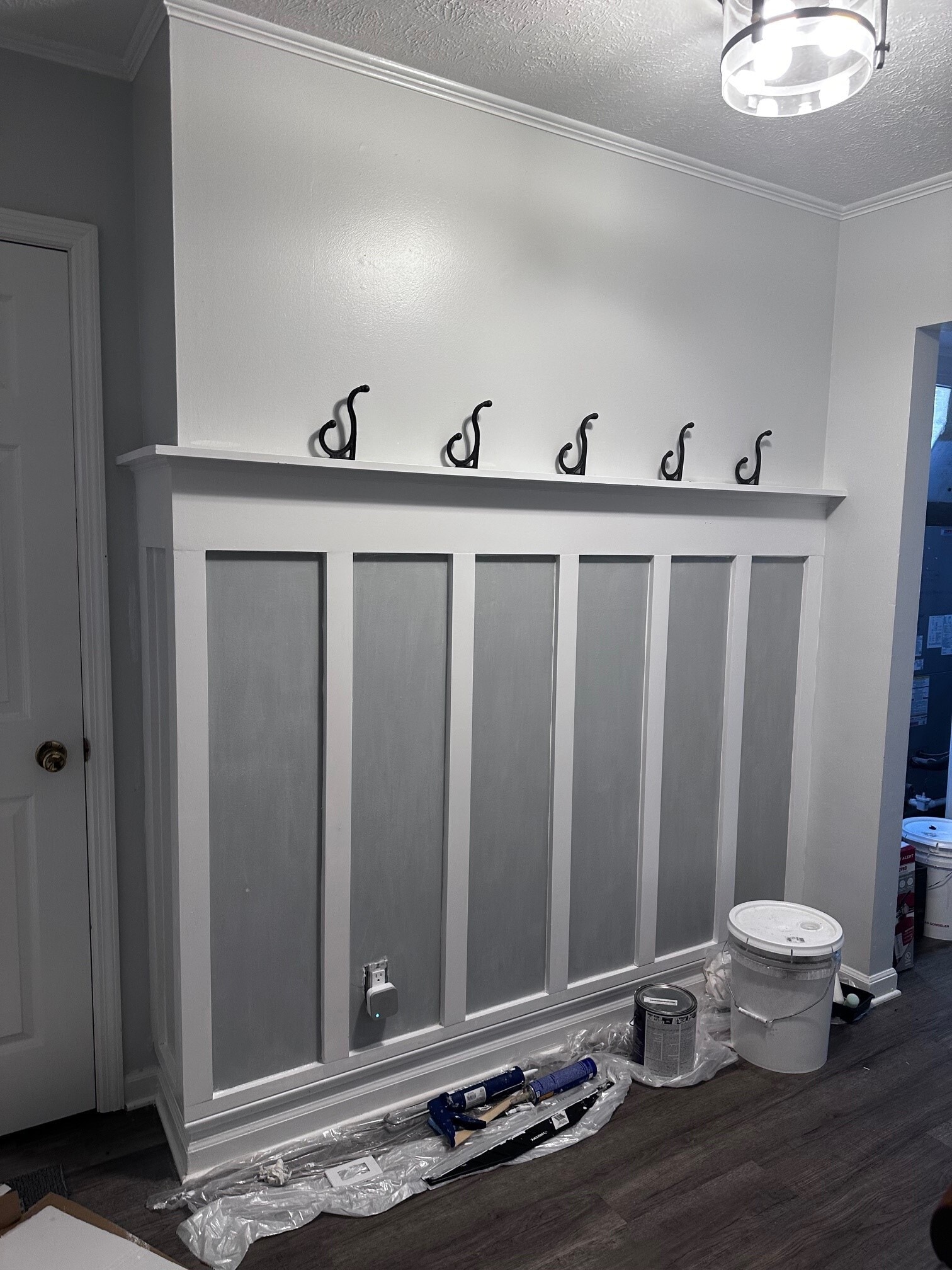 Entry wall (in progress with new floor) - 118 Wofford Rd