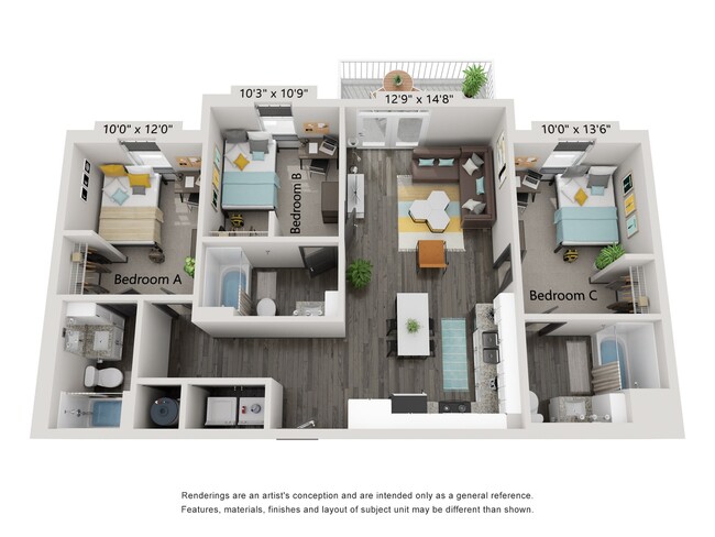 The Three Flat ADA Floorplan - Atlas Athens