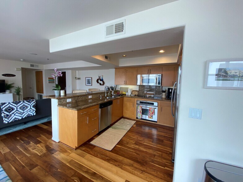 open concept living area with huge south facing windows - 924 Hornblend St