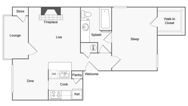 1 BR x 1 BA - B Floorplan - ReNew Andrews