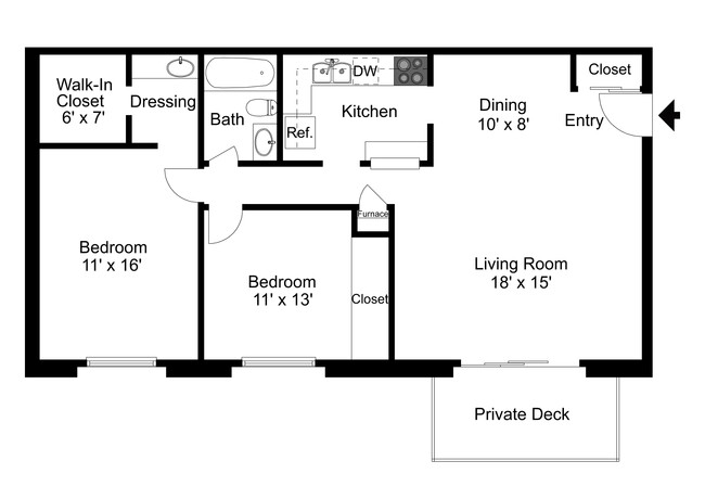 2 BR 1 BA - 913 SF - Chili Commons