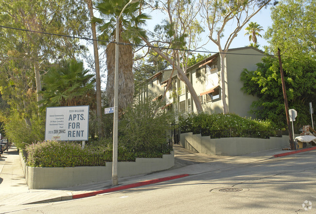 Exterior with Runyon Canyon steps away - Hillside Courtyard Apartments