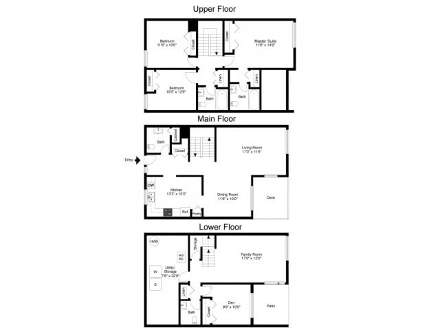 Three bedroom townhome floor plan - Fairway Park Apartments & Townhomes