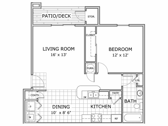 Watermill Park one bedroom apartment floor plan image - Watermill Park Apartments