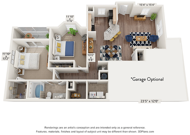 Two Bedroom Two Bathroom Floor Plan - Discovery Palms