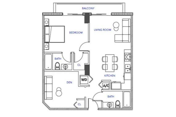 1 Bed x 2 Bth + Office | 770 SF - East River Living – Elevated in Little Havana.