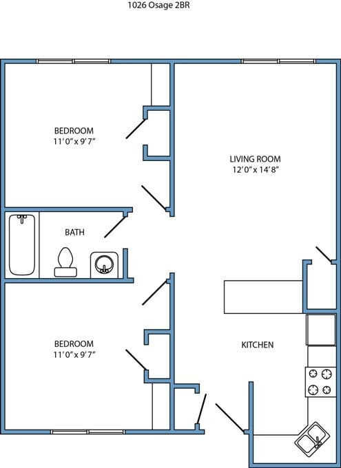 2-bed, 1-bath - Parkview - 1026 Osage