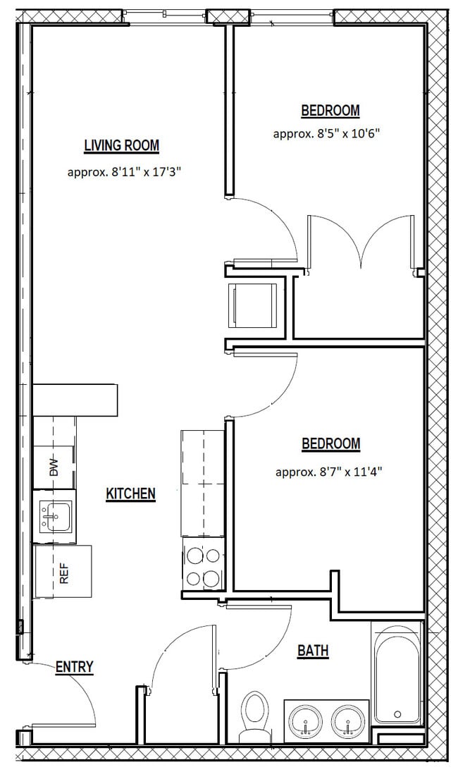 E3 Style C - 2bd/2person (floor plan) - The Elements