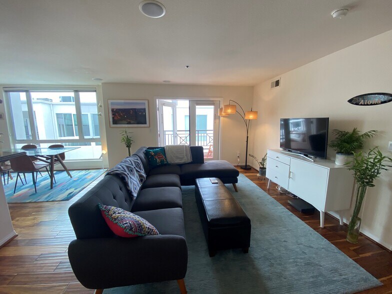 open concept living area with huge south facing windows - 924 Hornblend St