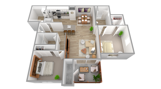 3D Furnished Two-Bedroom Floor Plan - Sonoma Ranch