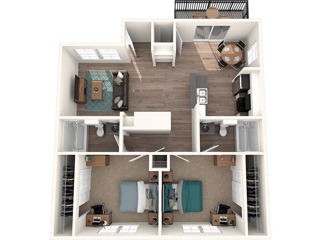 The Timbers | 3D Floor Plan | 2x2 Plus - The Timbers Apartments
