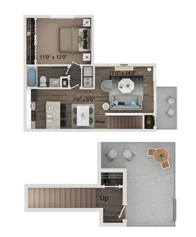 One bedroom- one bath townhome with full size washer and dryer connections. Ground floor homes offer wood plank style flooring all through out. Second floor homes offer carpet in the bedroom's and closets. - Preserve at Preston