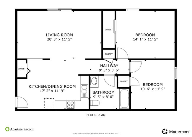 2BR, 1BA - 880SF - Oakwood Grove
