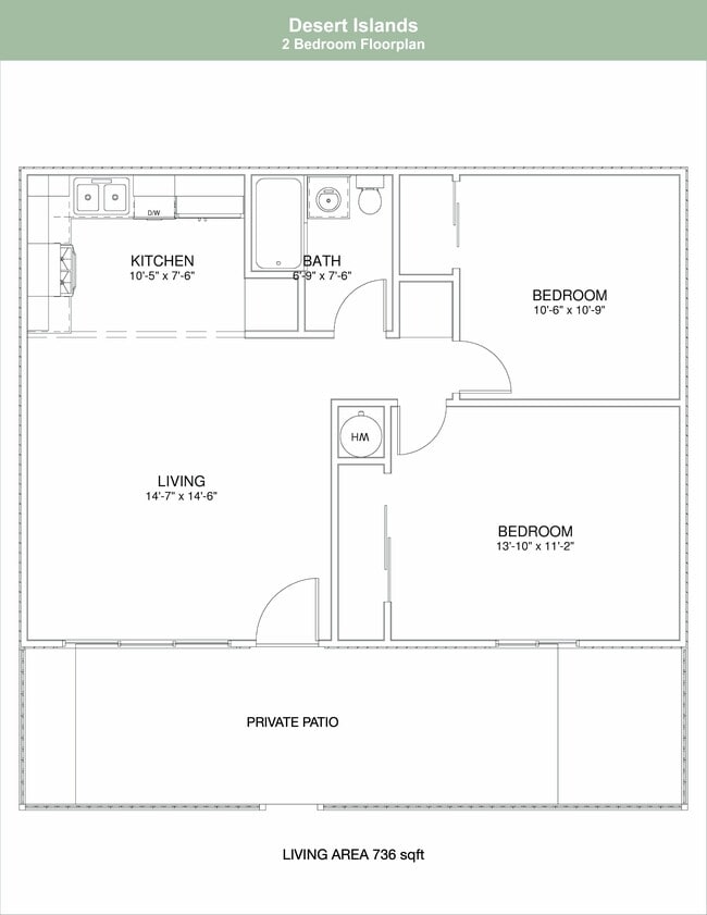 2 Bed - 1 Bath - Desert Islands Apartments