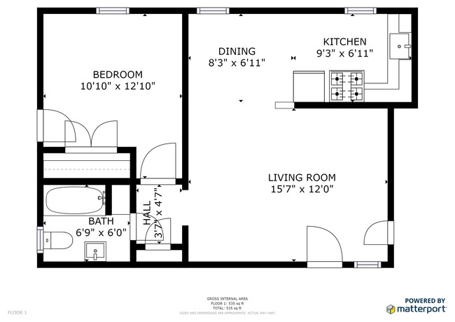 Fountain Villa 1-1 Floor Plan - Fountain Villa Apartments