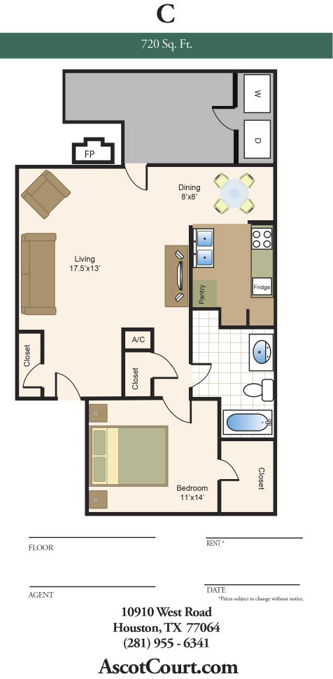 C Floor Plan (1 bed, 1 bath) - Ascot Court