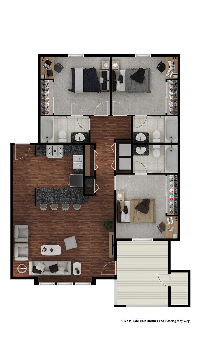 3 Bedroom 3 Bathroom 1,301 Sq Ft. - Stone Avenue Standard - Student Apartments