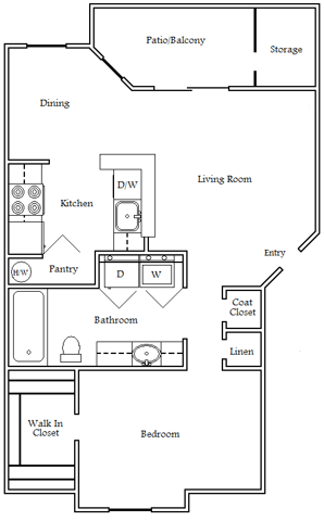 One Bedroom Standard - 733 sqft - Villas at Lawrence