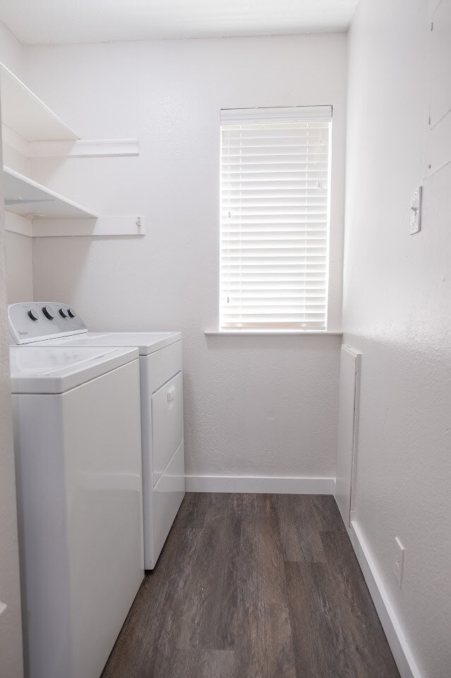washer/dryer in unit with storage on top - 5405 Spring Meadow Rd