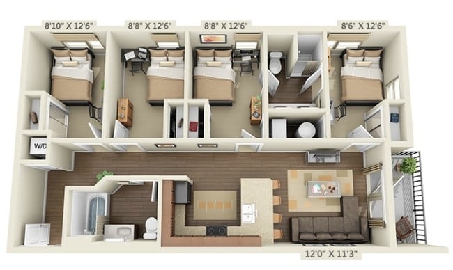 Four Bedroom East - 75 Armory | Student Housing