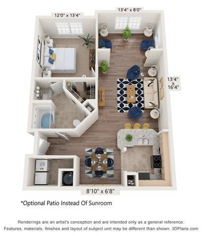 One Bedroom One Bathroom Floor Plan - Discovery Palms