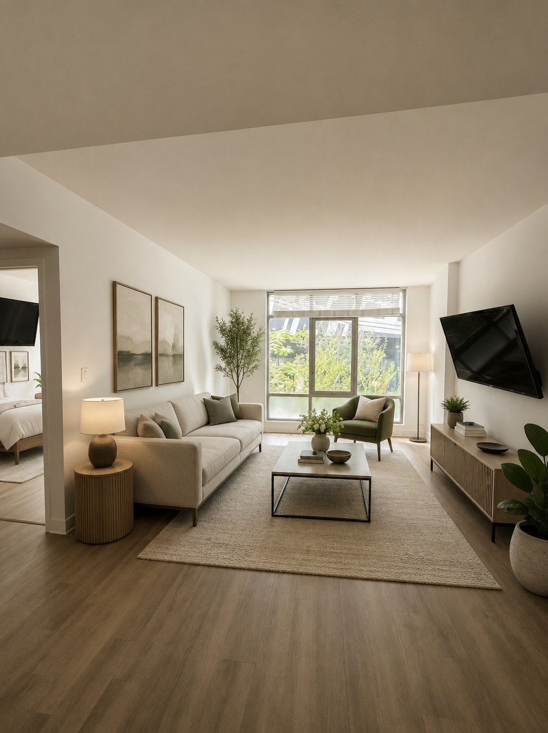 AI Staged Living Room - 425 W Beech St